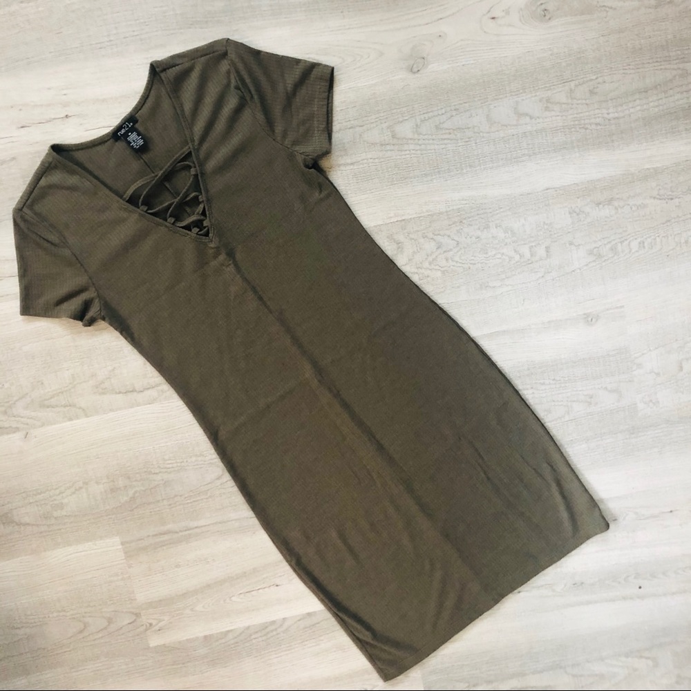 Rue 21 Bodycon Lace Up Dress - Army Green
